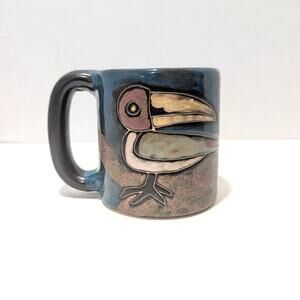 Mara of Mexico Toucan Rooster Bird Blue Colorful Stoneware Coffee Mug 14 fl oz